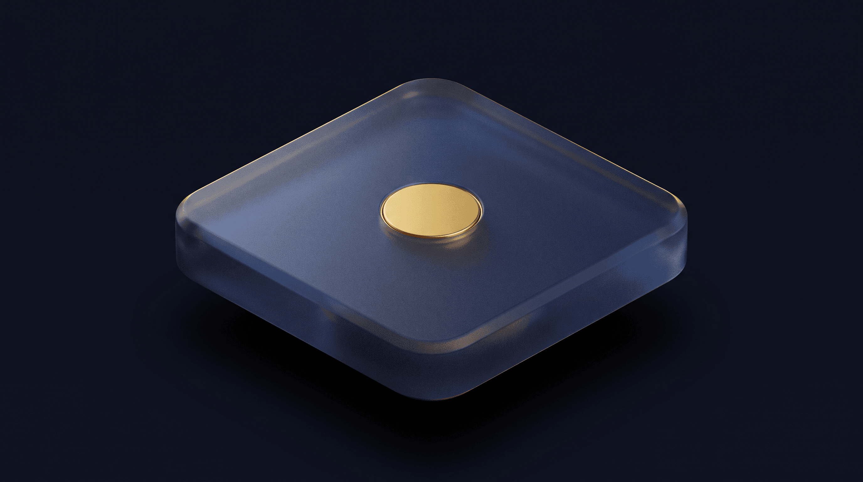 A gold disc set flush and immovable into a bare panel, the way a URL slug is fixed on day one and never changed.