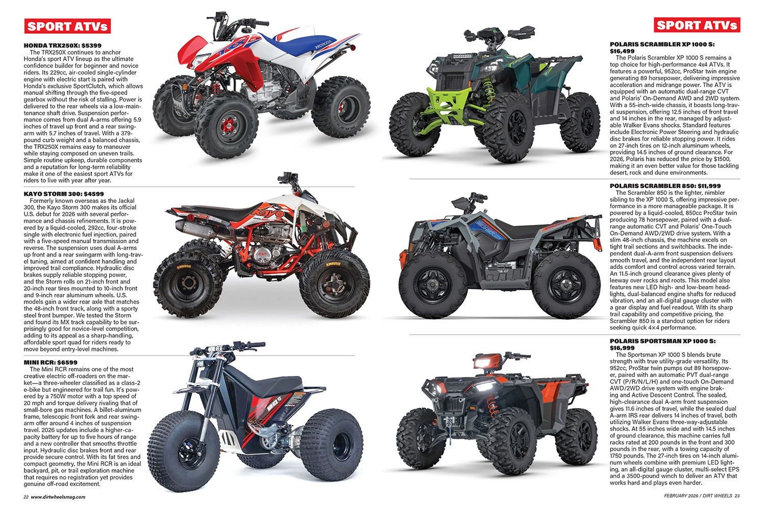 Pages from the February 2026 issue of Dirt Wheels magazine