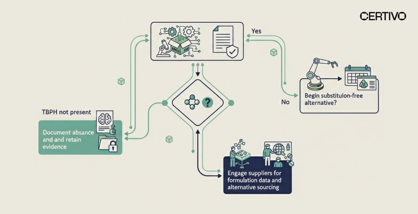 TBPH POP listing 2026 compliance decision flowchart for manufacturers showing substitution and documentation pathways