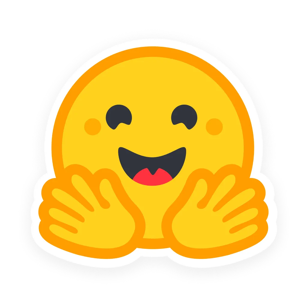 Smiling emoji face with hugging hands.