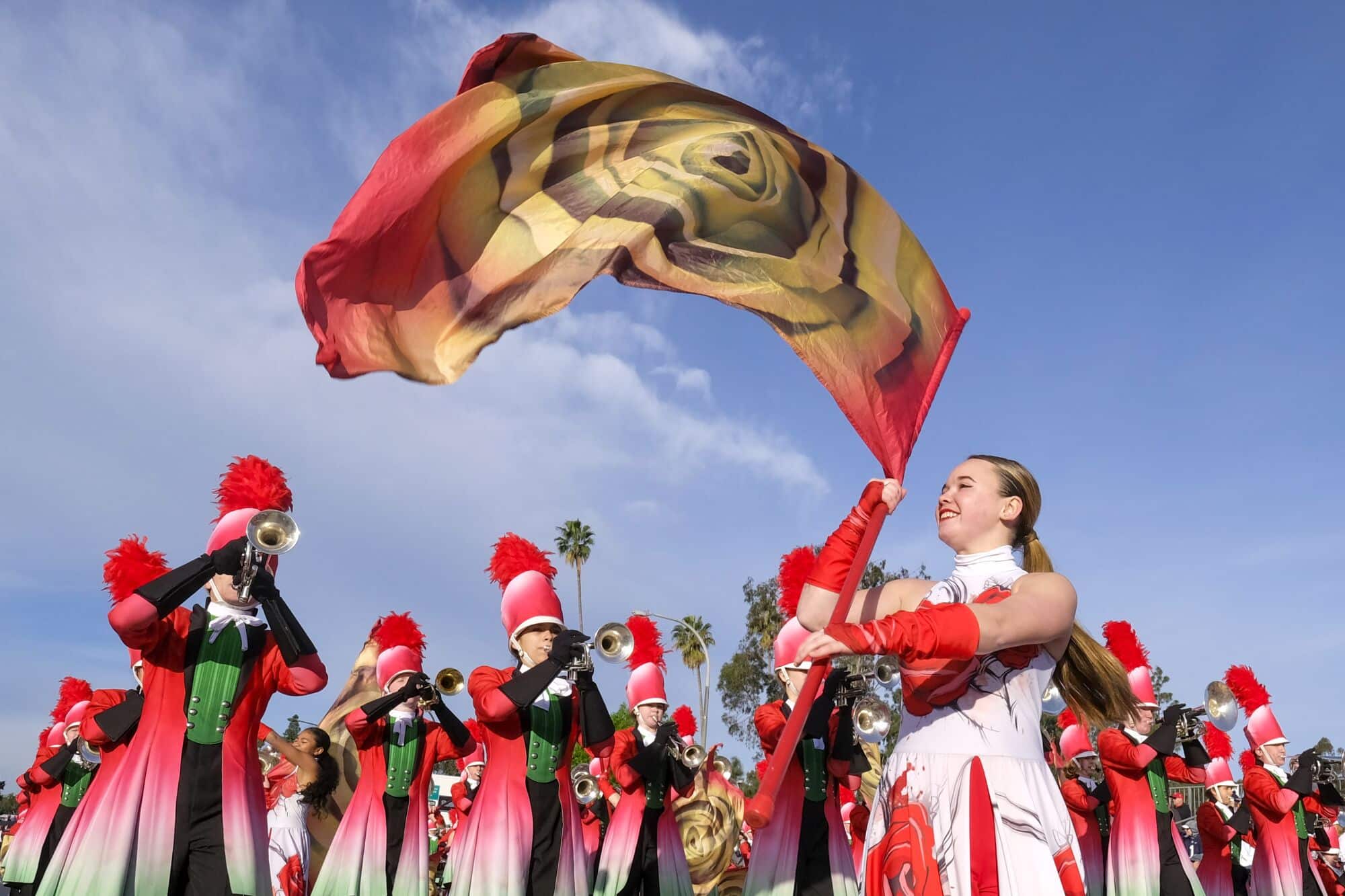 Tournament of Roses Parade flag and marching band