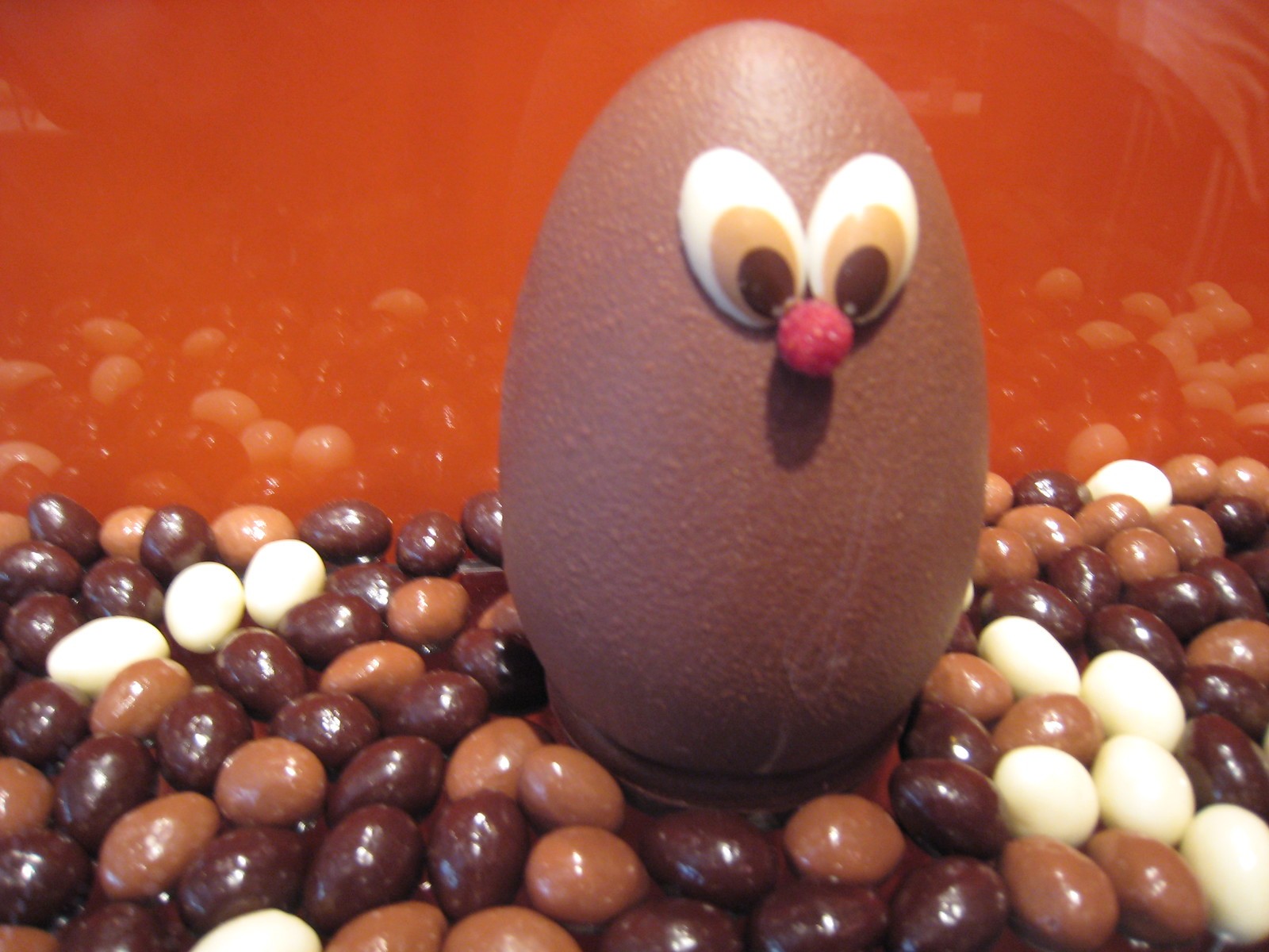 Création en chocolat dans la vitrine de Pain de Sucre, photographiée en mai 2009.