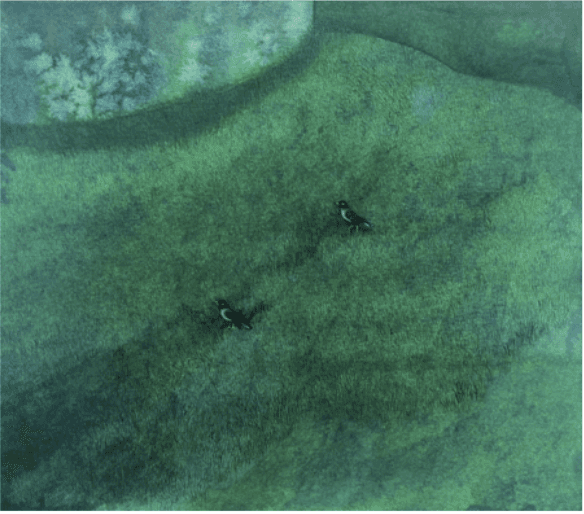 herd of sheep on road painting