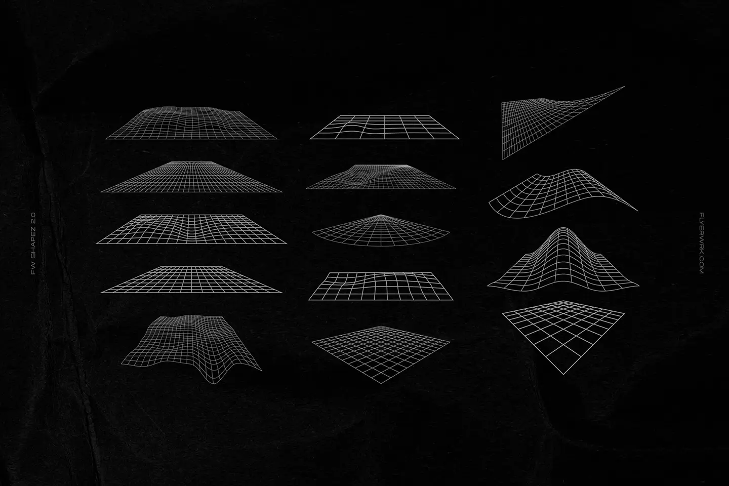 Retro Futuristic Shapes vector grid landscapes and warped wireframe surfaces