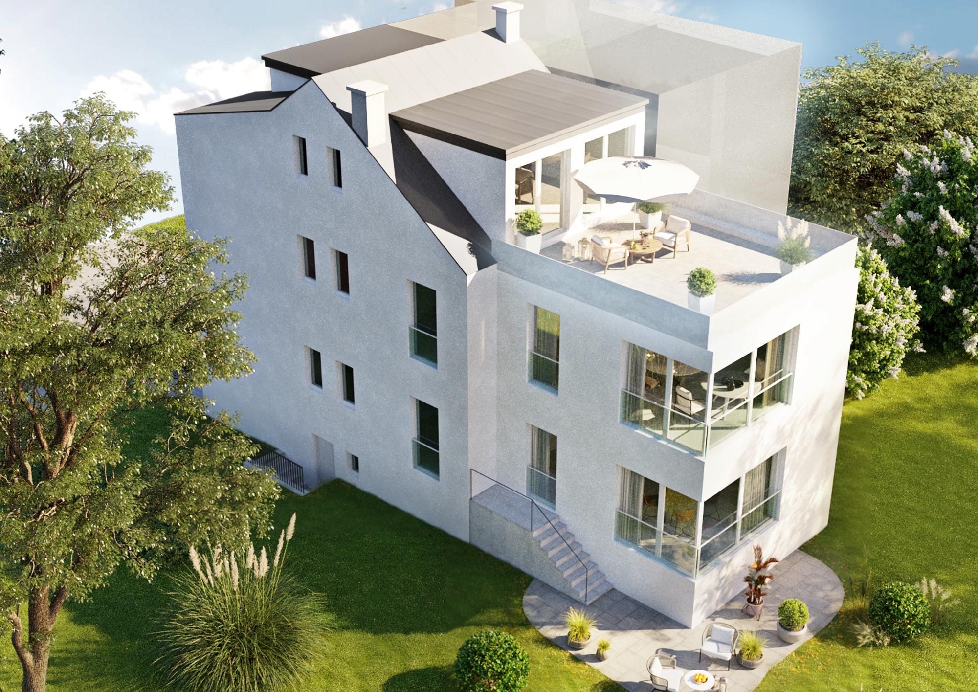 3D-Rendering des sanierten Einfamilienhauses mit Anbau an der Rudolph-Brandes-Allee 9a in Bad Salzuflen