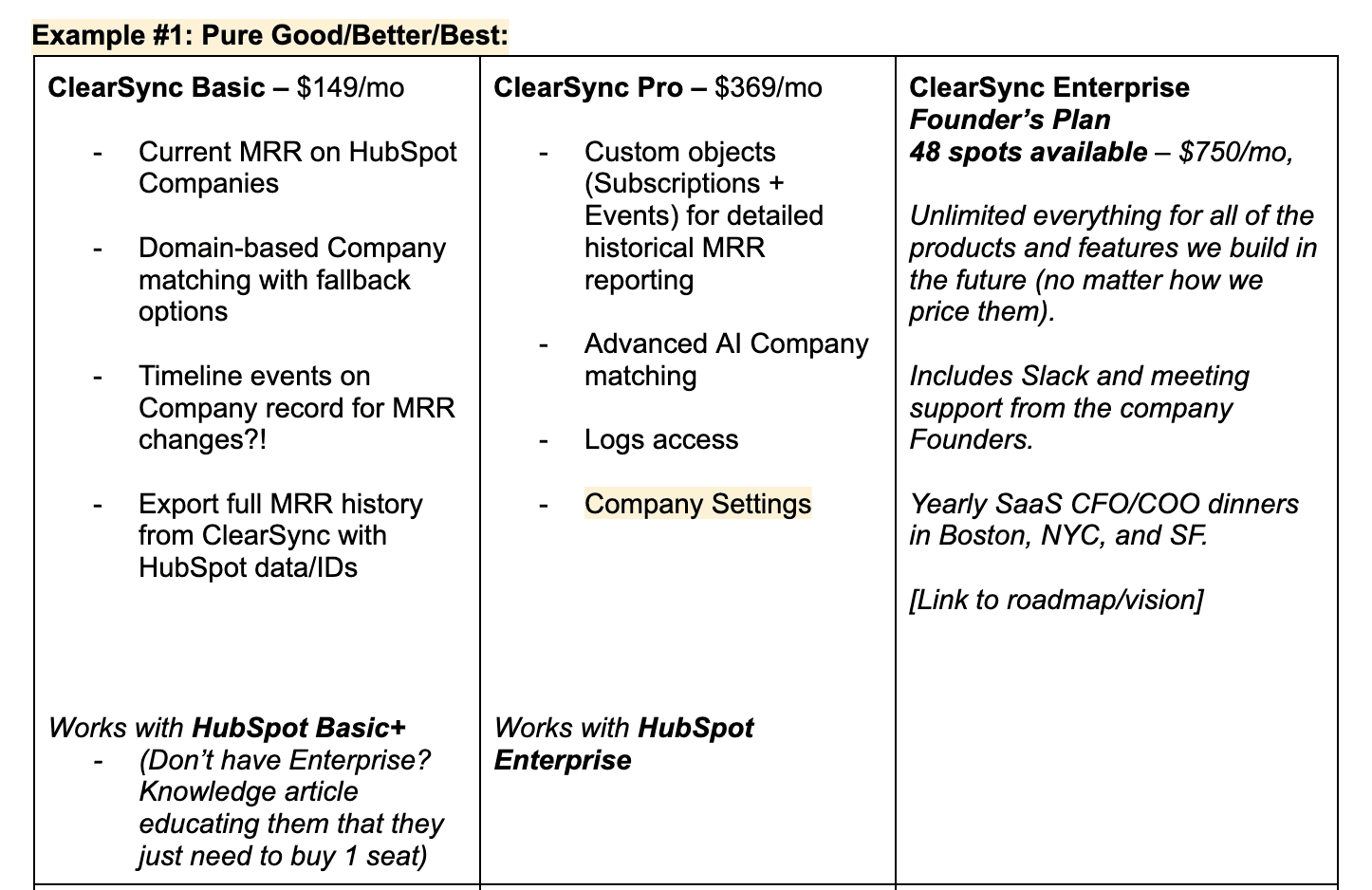 ClearSync pricing v1