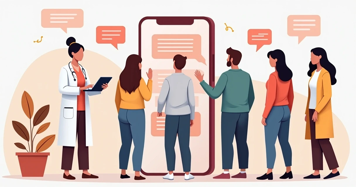 Nutricionista conversando com grupo de pacientes em aplicativo de mensagens 