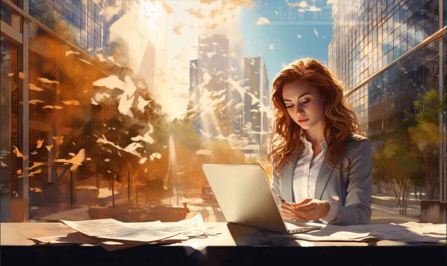 Vrouw werkt achter haar laptop met Adalace