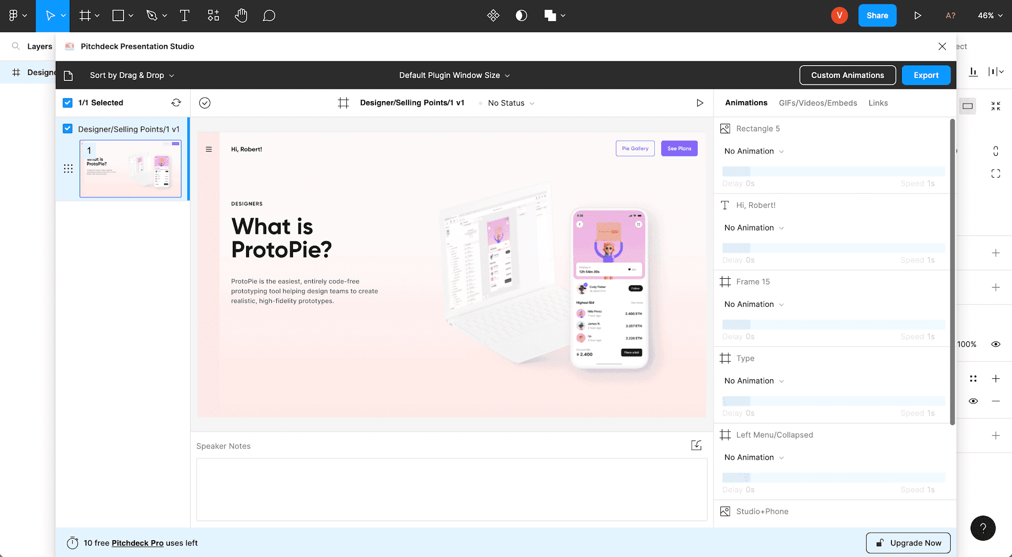 creating a presentation using pitchdeck figma plugin