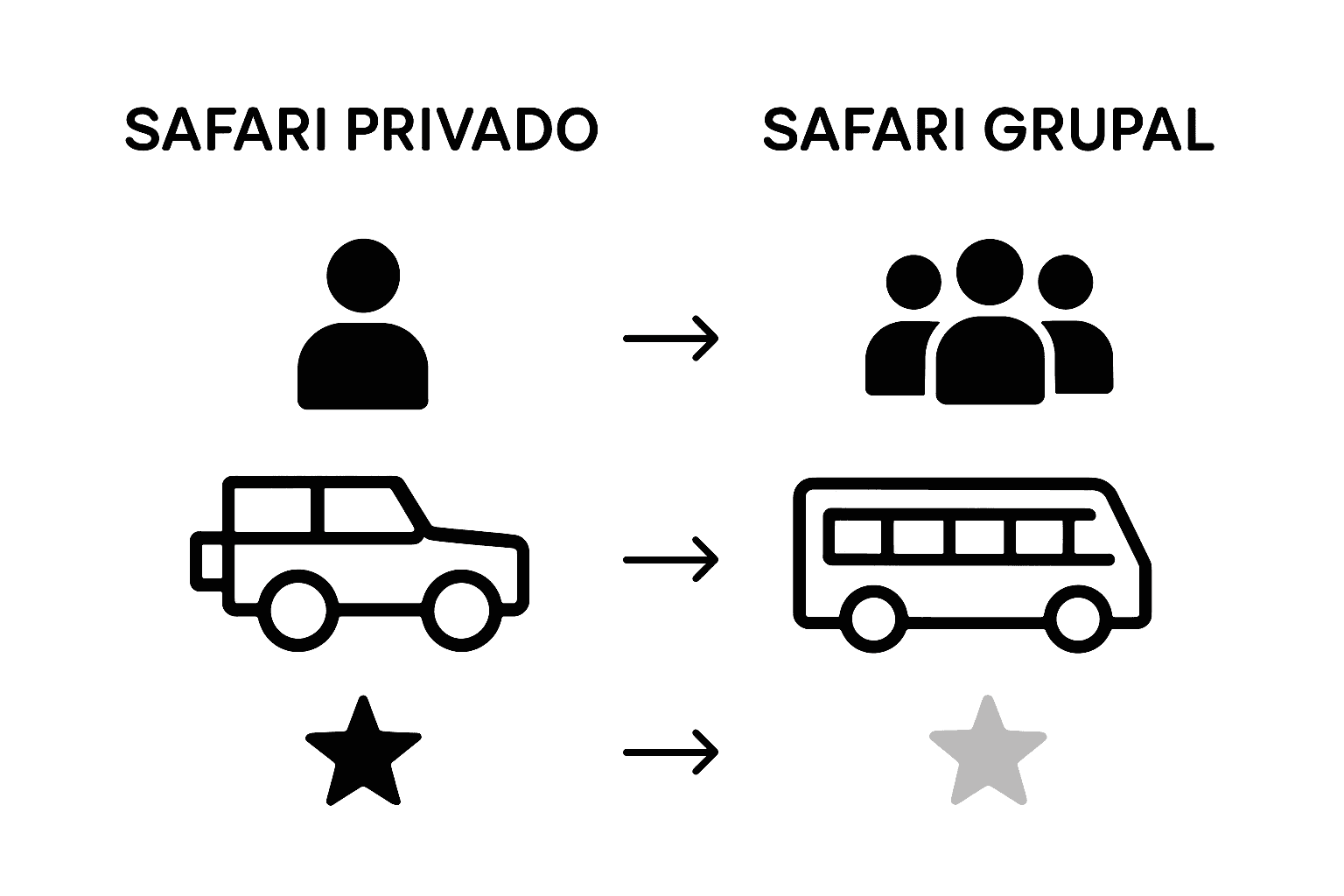 Infografía: diferencias clave entre safaris privados y en grupo