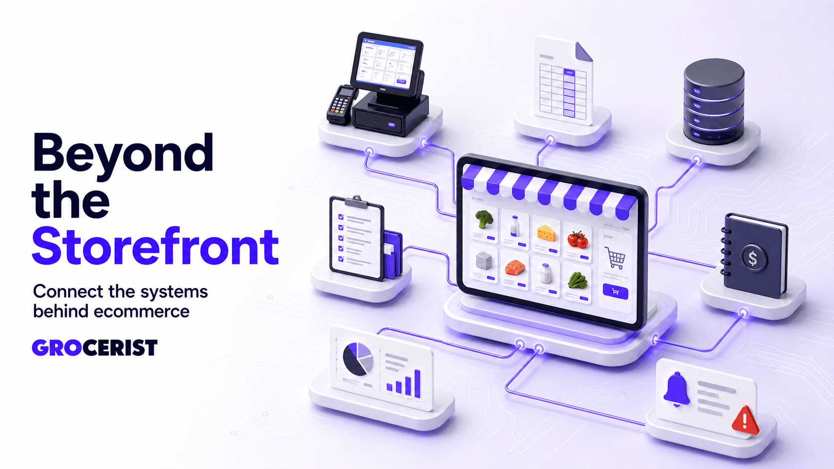 Ecommerce storefront connected to point-of-sale, spreadsheet, inventory, accounting, reporting and operational alert systems.