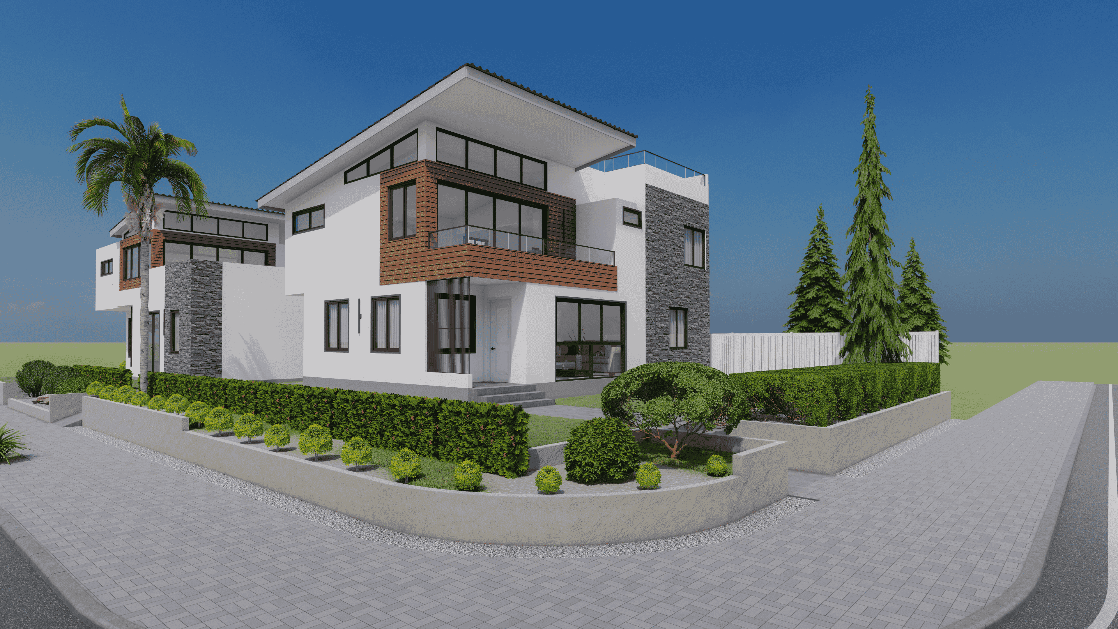 A cabin sits on a rocky hill under a cloudy sky.