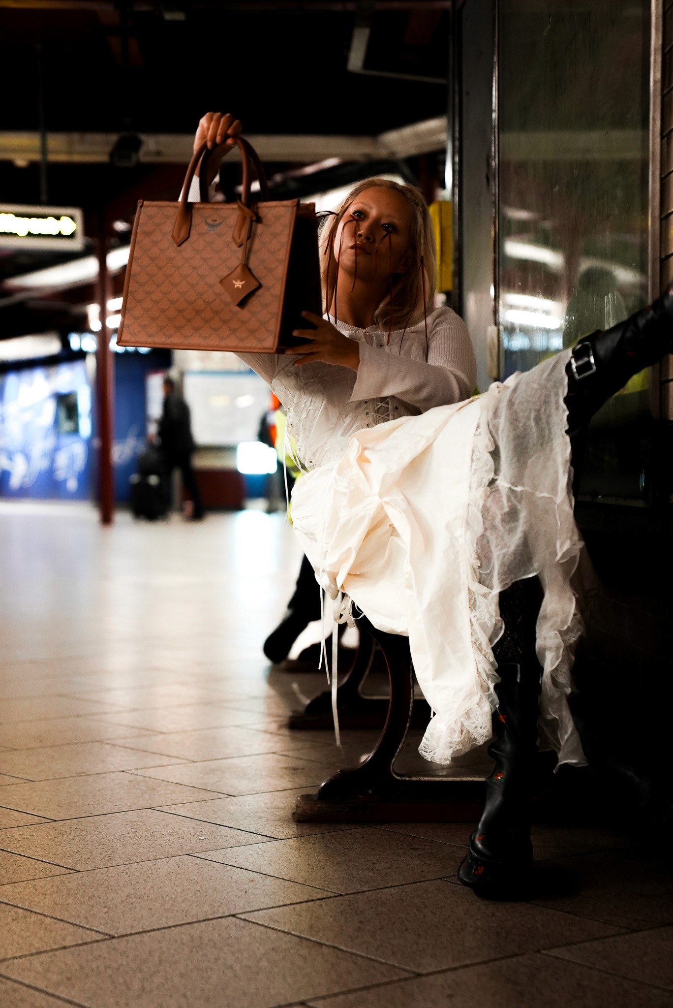 Shiba Inu dog walking on leaf-covered ground