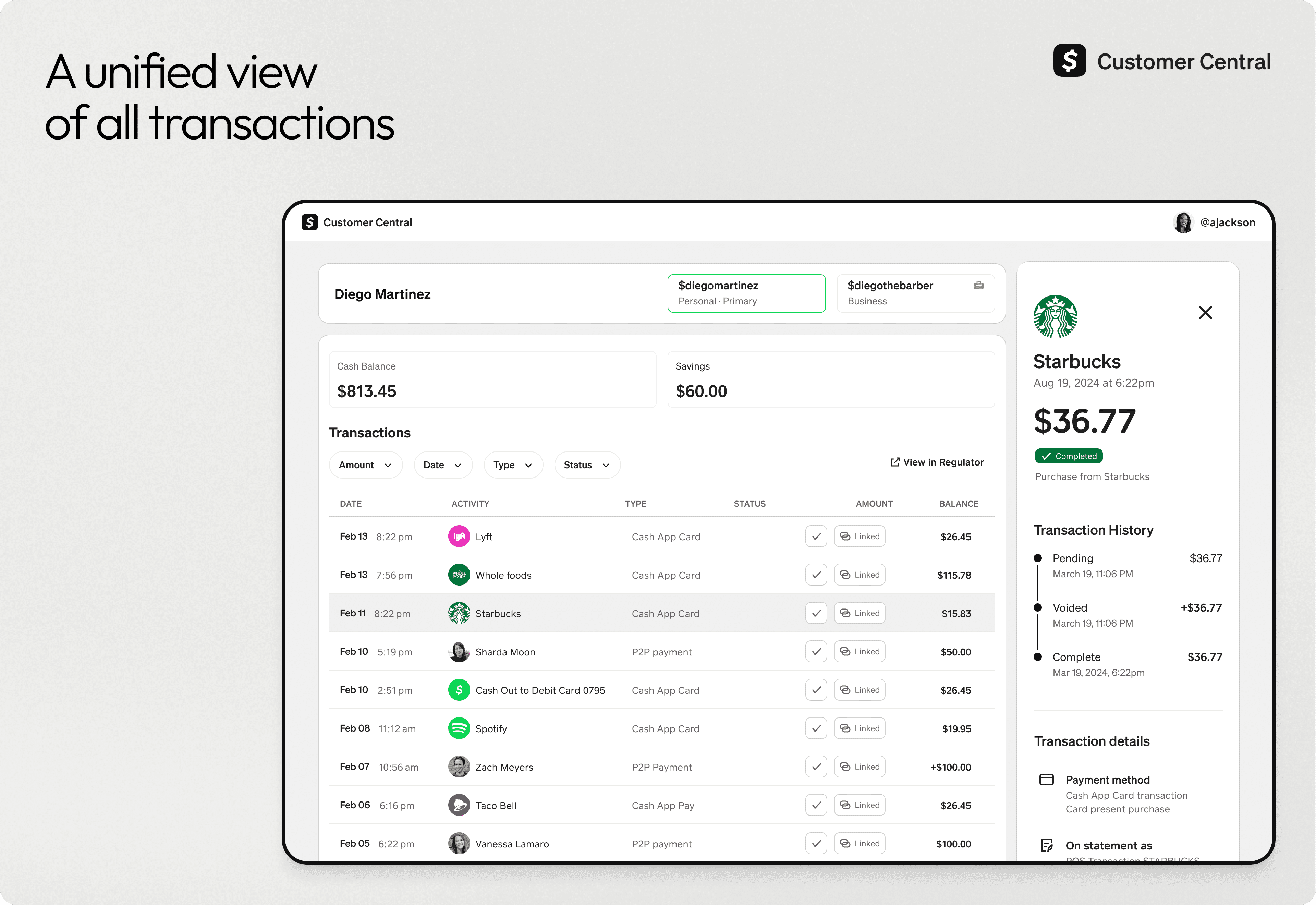 Customer Central - Transactions