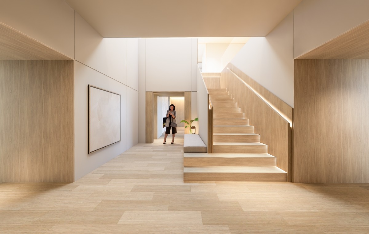 Image of Modern home interior with staircase and hallway designed by KHD Homes for luxury renovations and design-build.