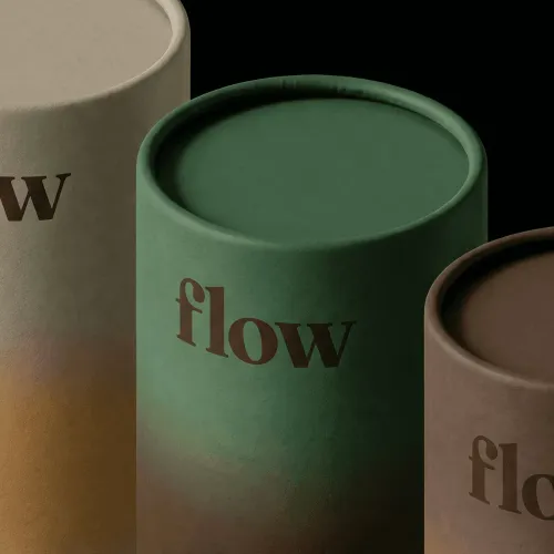 Artful branding design for 'flow' products by a branding expert.