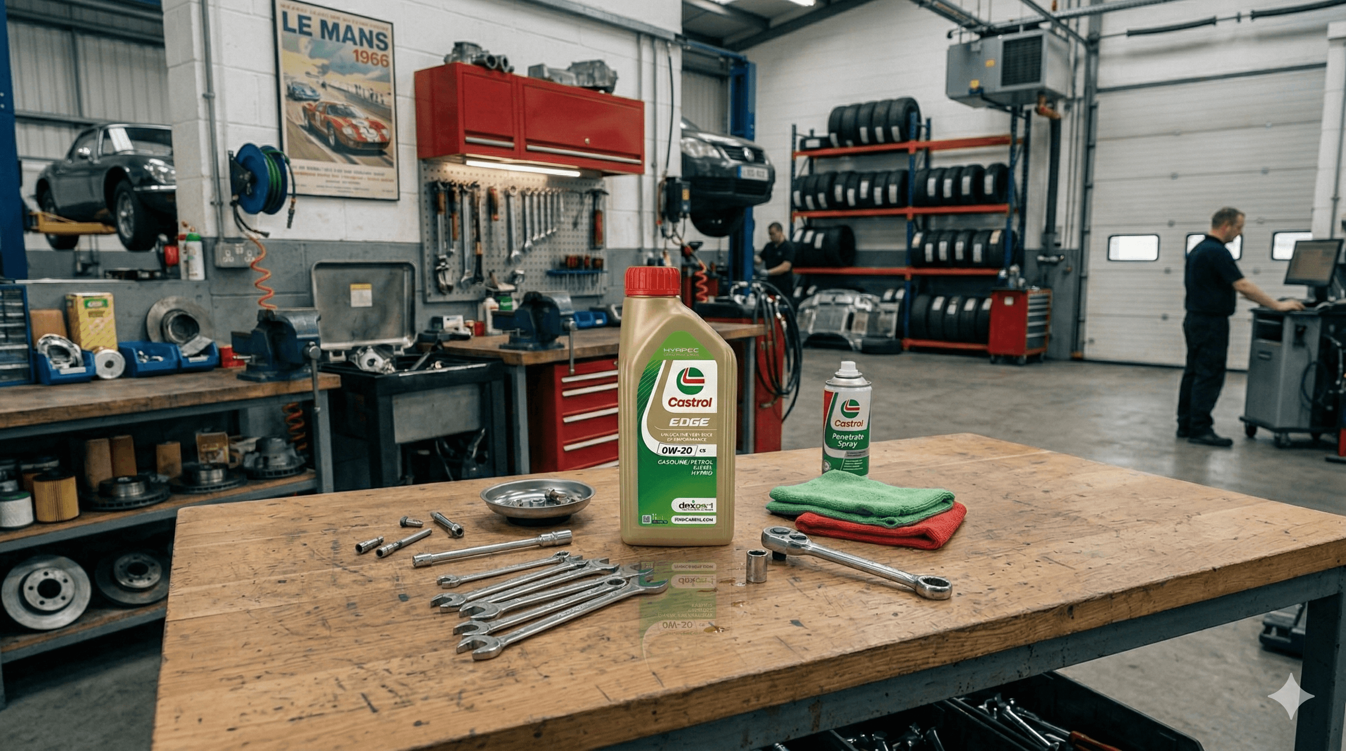 Ein weißer Truck mit Castrol-Logo auf der Seite