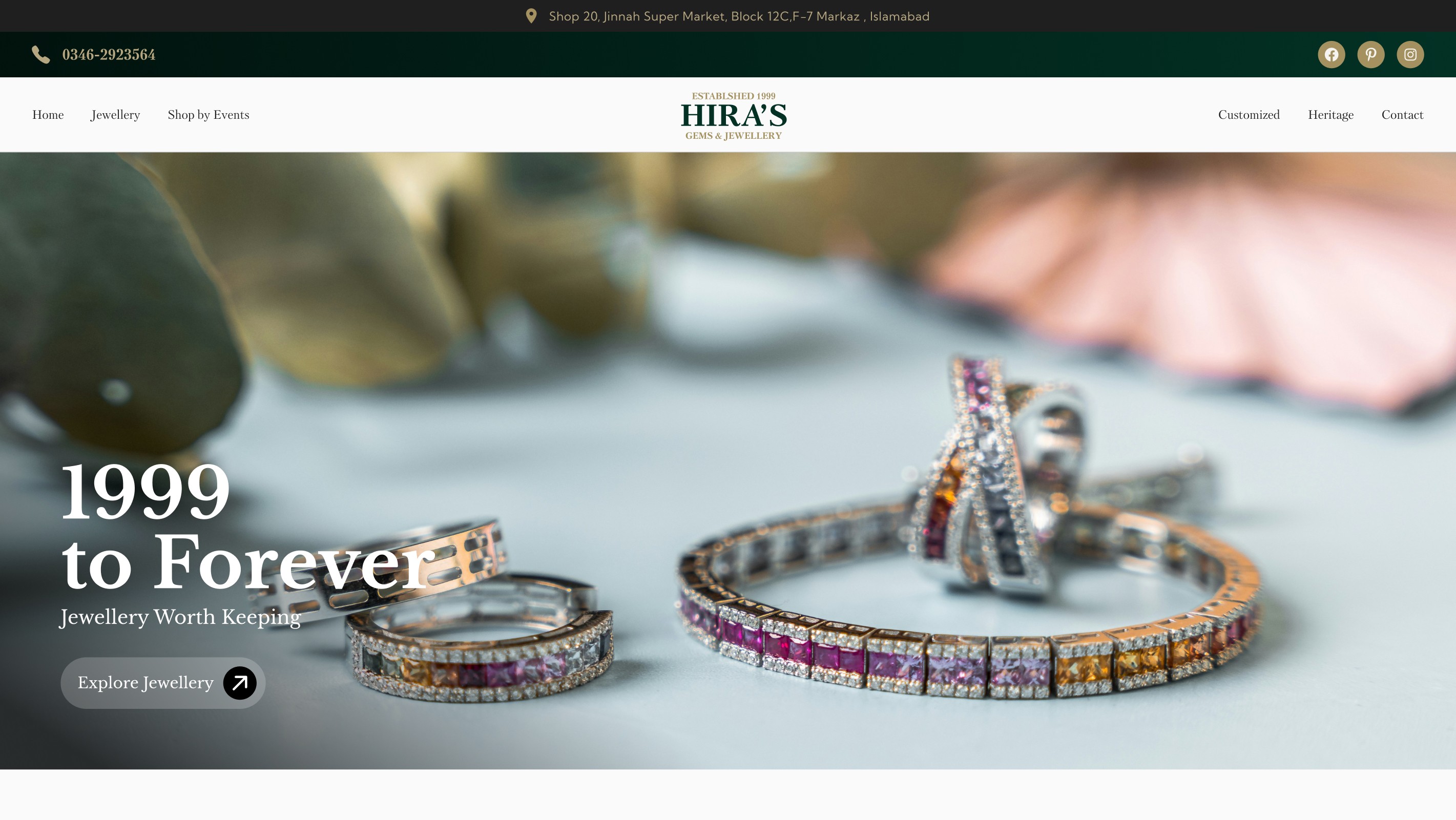 Hira's Gem and Jewelry Website Hero Section