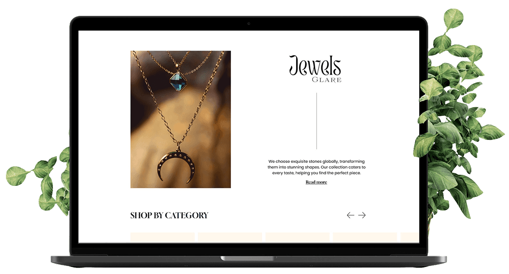 Jewelry website design on laptop screen using effective white space to create a clean and elegant layout.