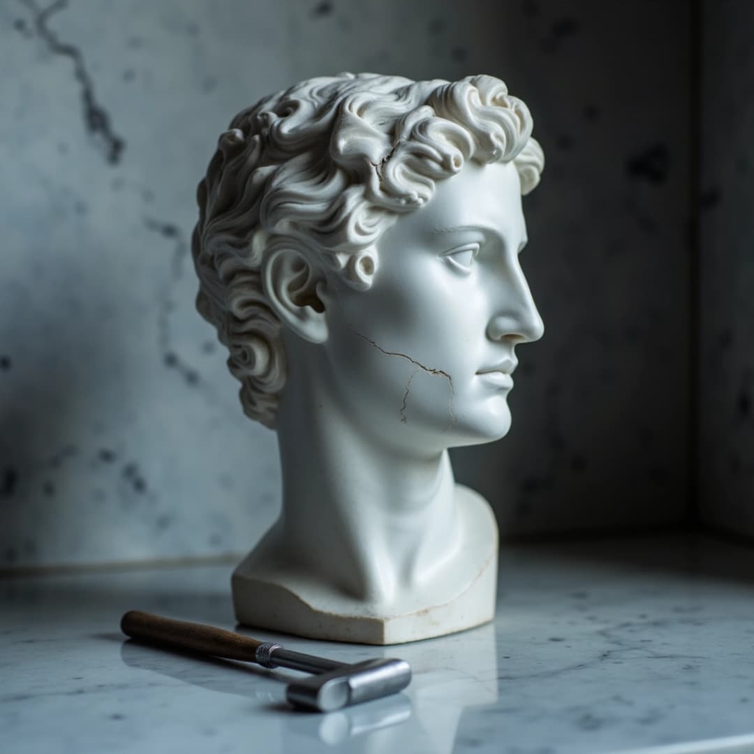 eine römische statue, der kopf eines römers