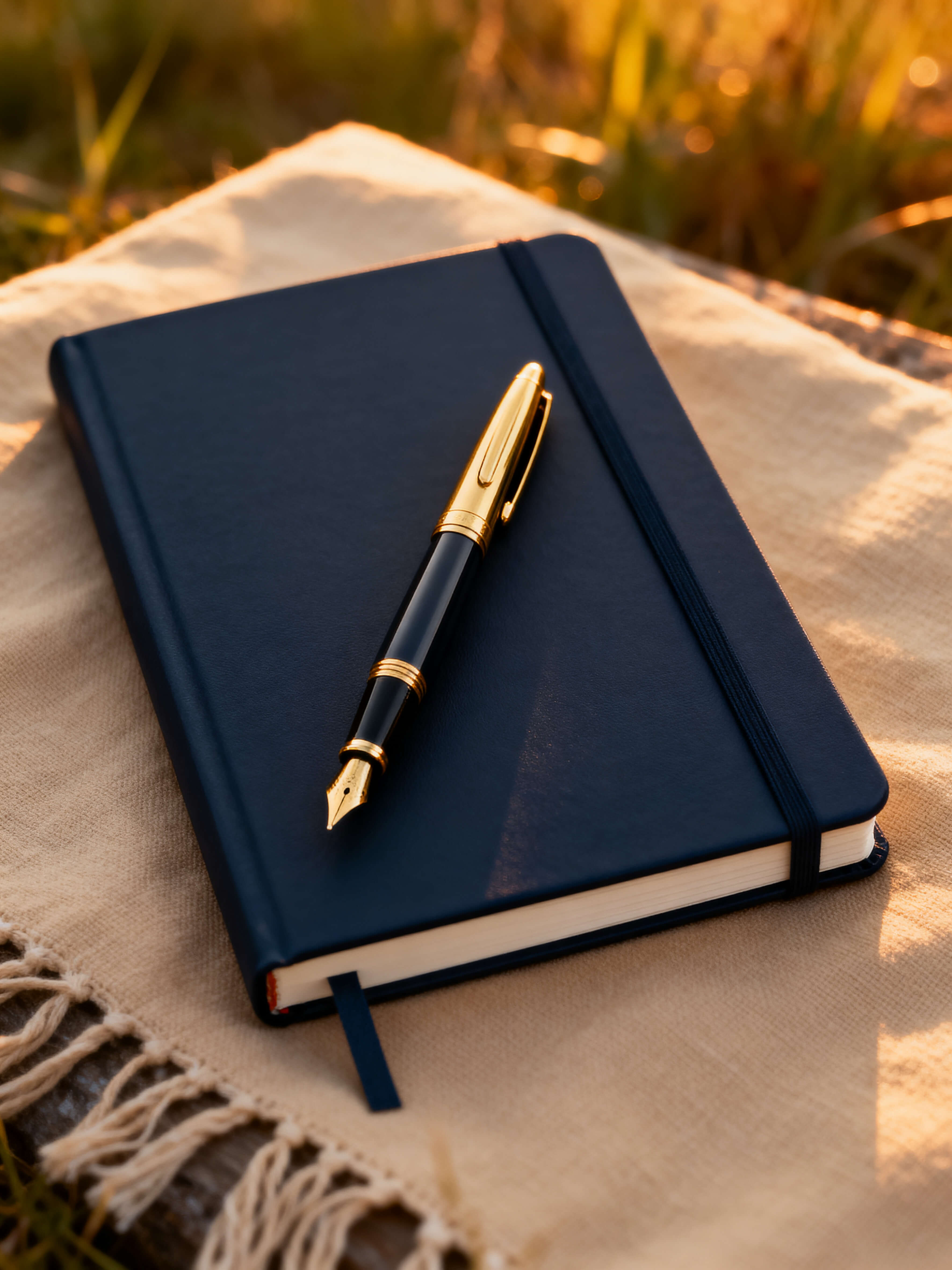 Caneta sobre caderno aberto sobre superfície escura com luz natural, representando o diagnóstico da liderança na mentoria.