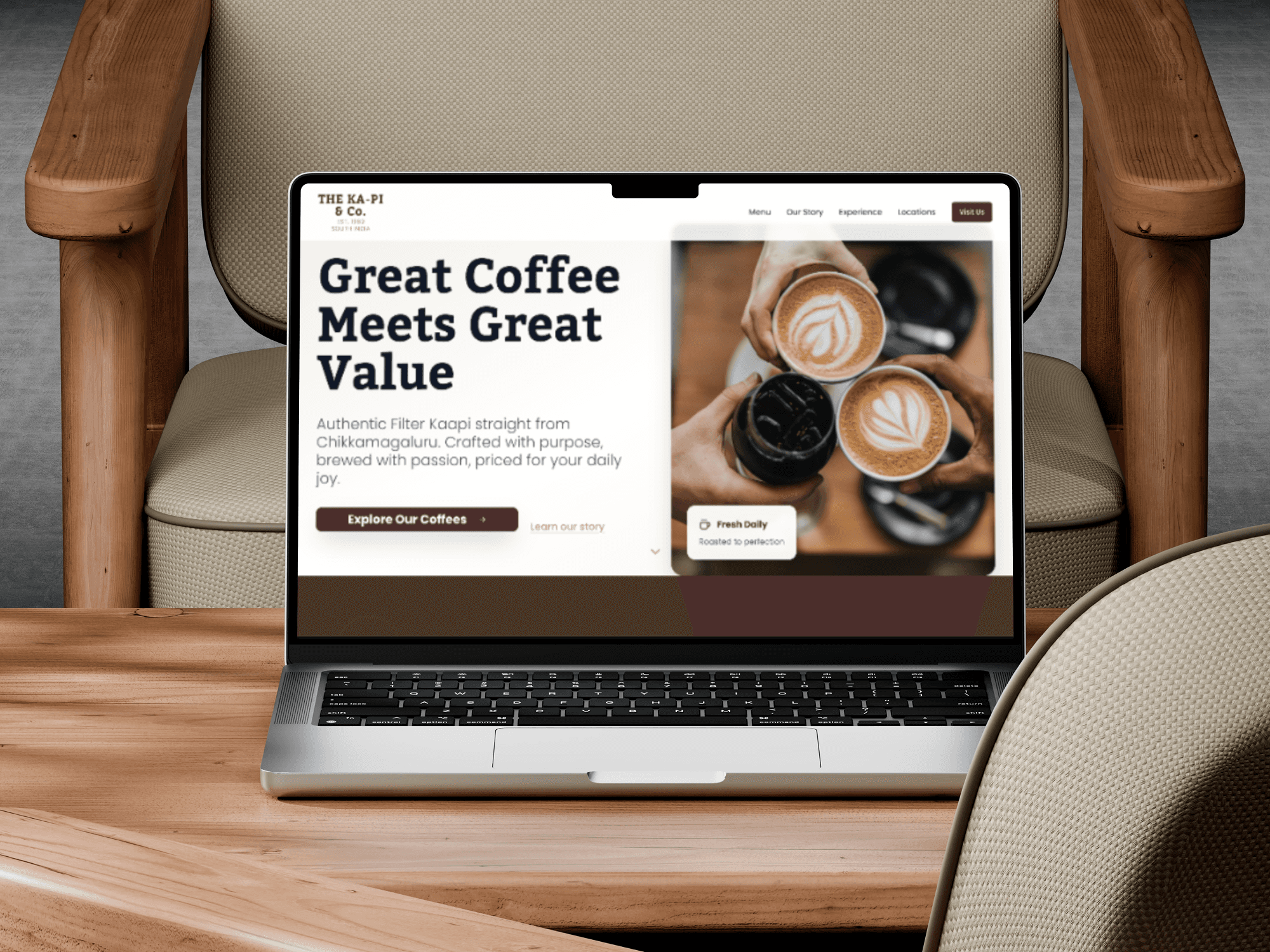 A mockup of a Macbook on a sofa