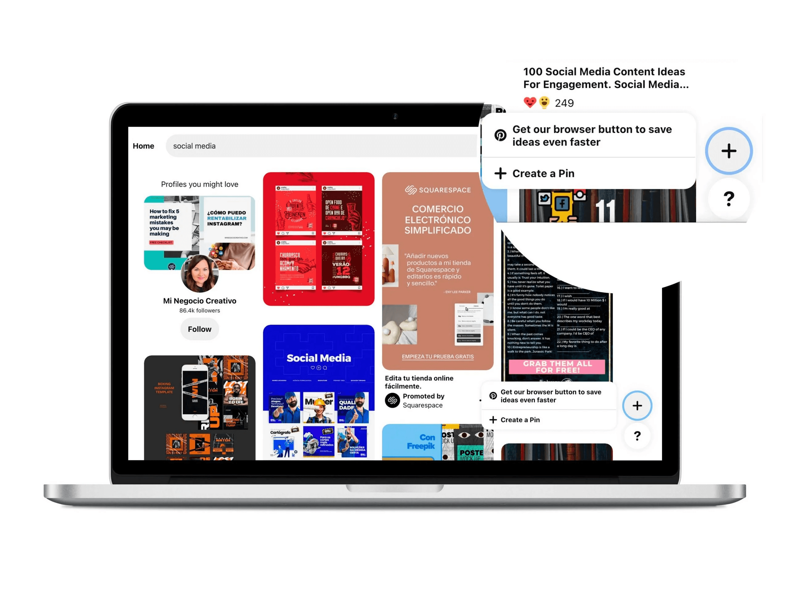 Pinterest website displayed on laptop screen - Social Media Content Ideas