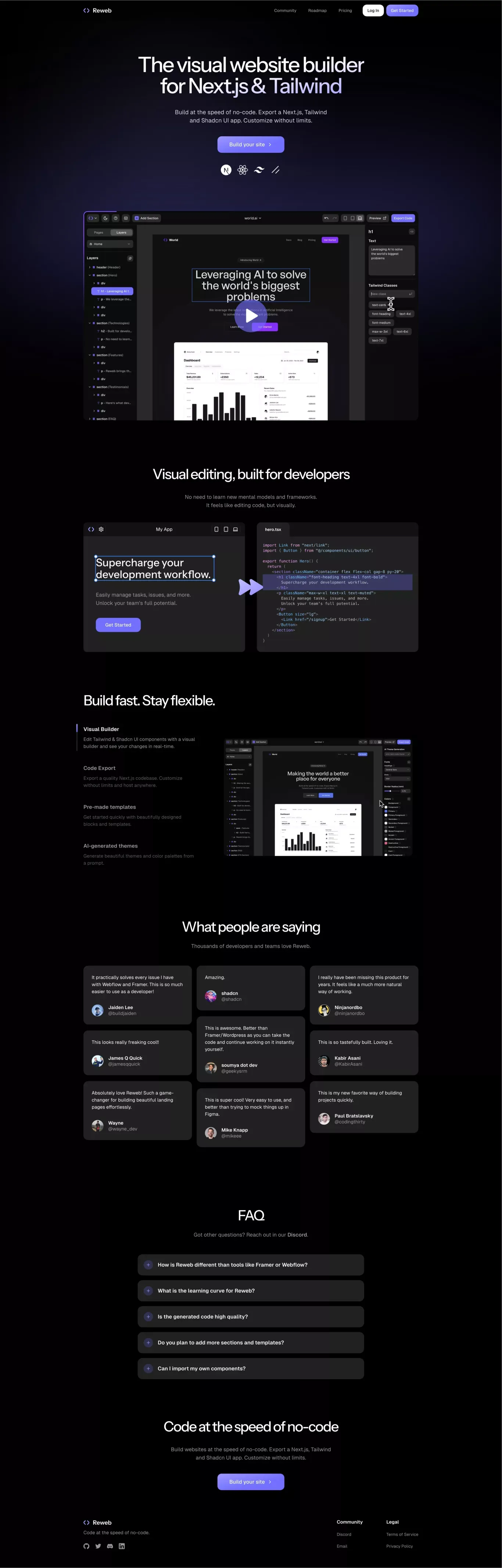Reweb landing page screenshot showcasing Tech design