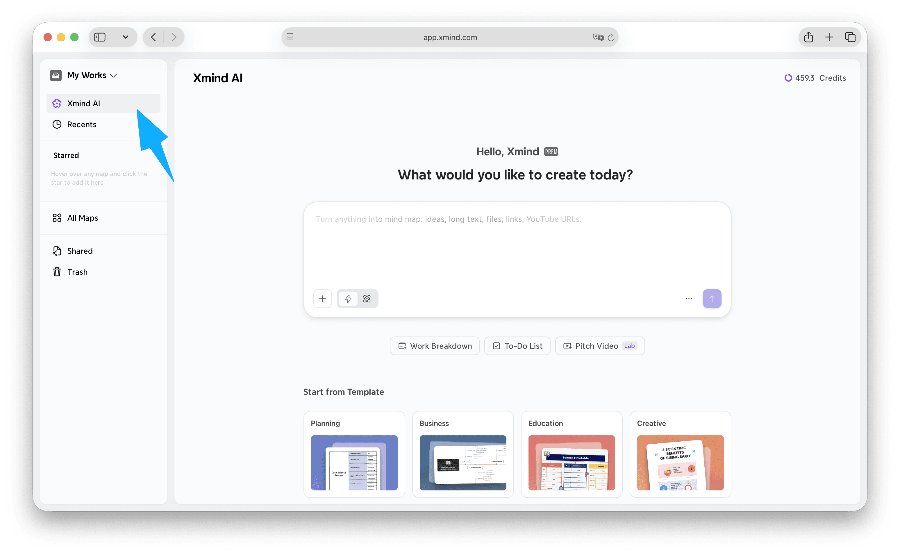 AI mind map generation interface on a website