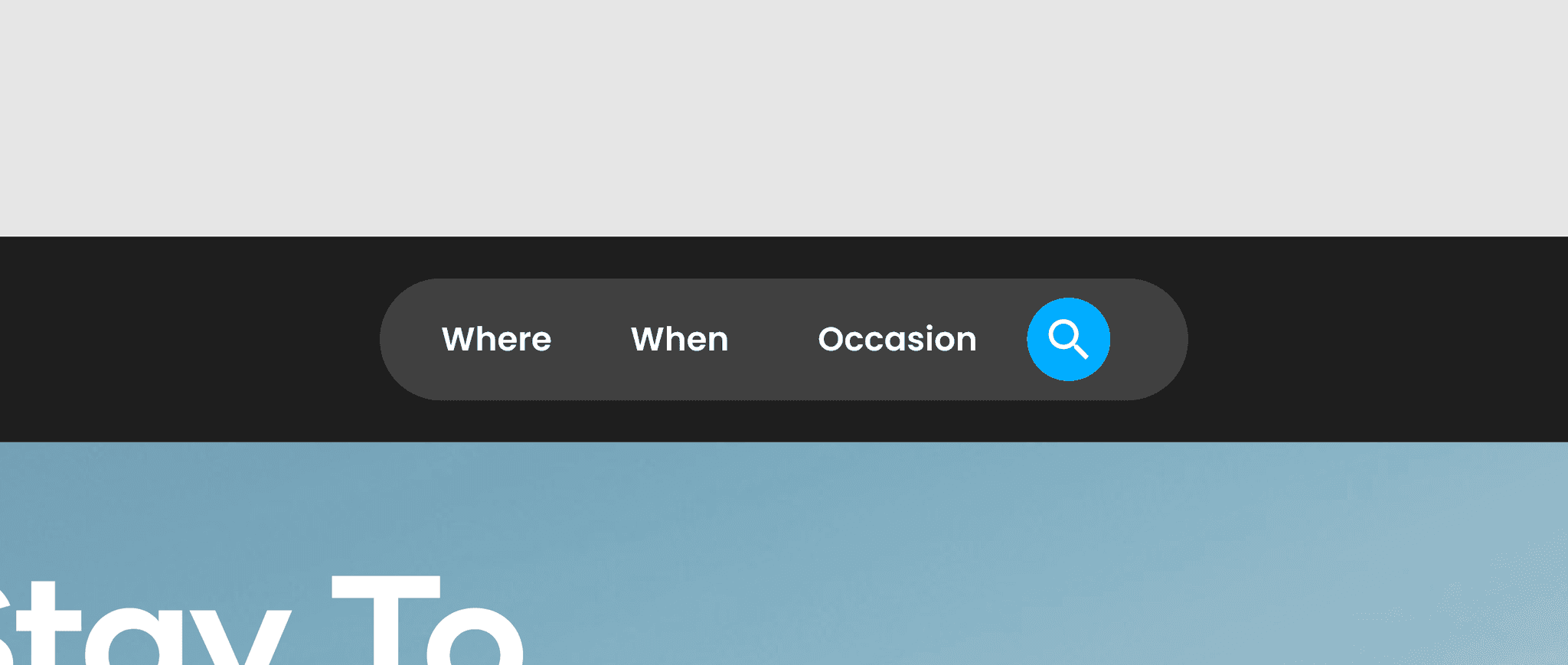 Top search bar for the Aventus website, featuring a search option for occasions.
