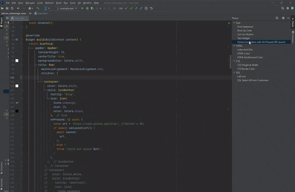 Dragging a snippet from the tree view into your code.