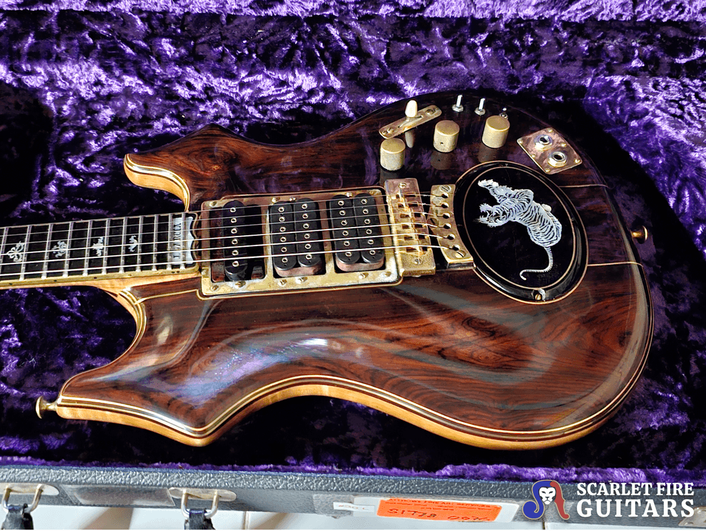 Jerry Garcia's tiger guitar in custom purple case