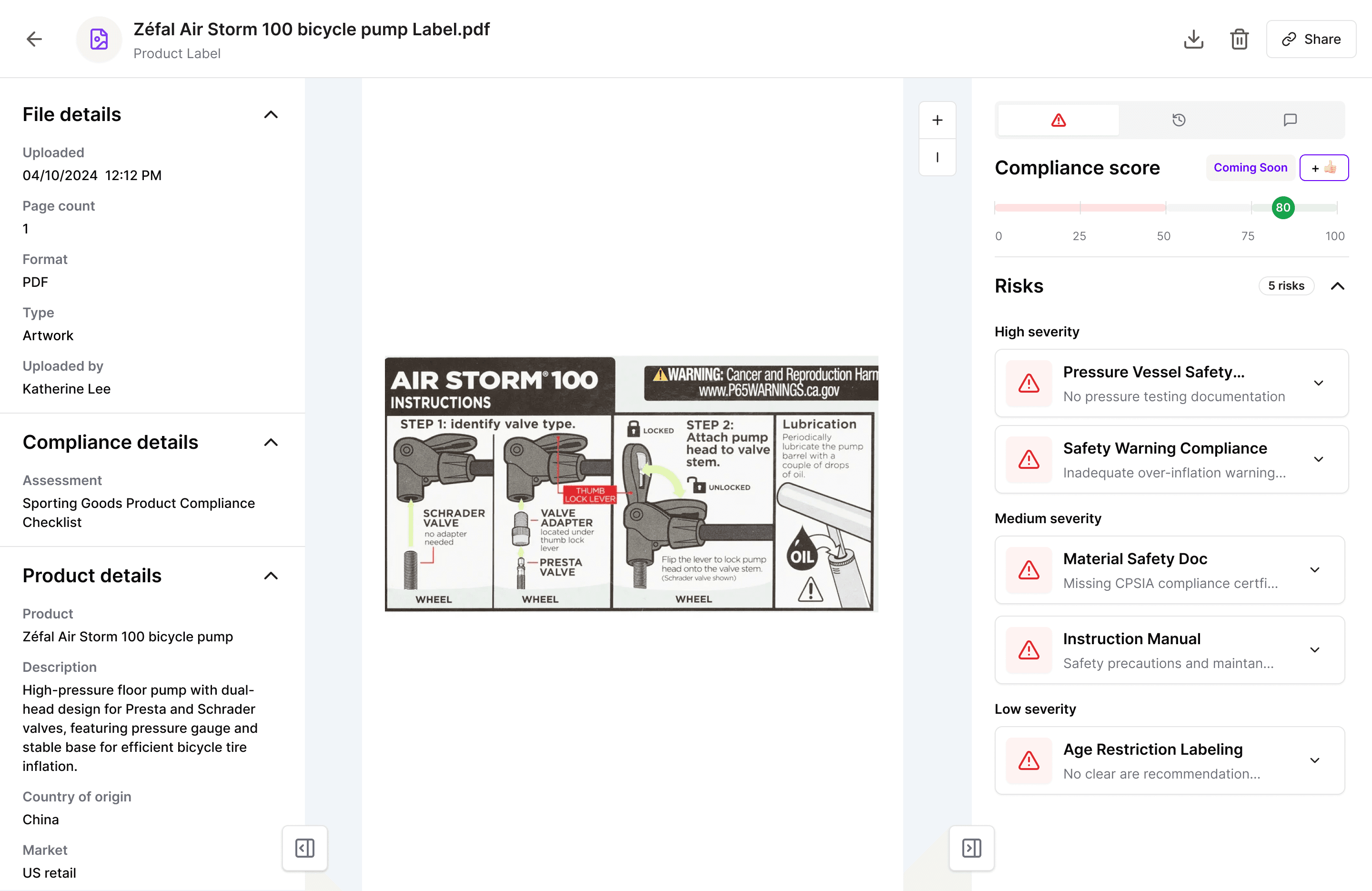 Sporting goods compliance software  