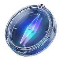 Transparent compass with glowing blue needle