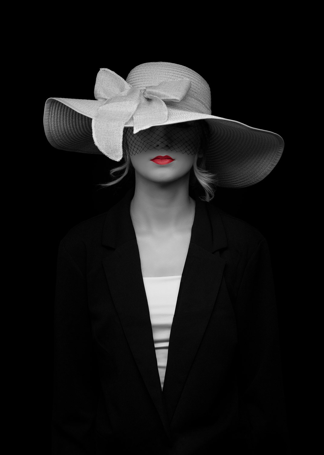 An elegantly dressed model wearing Dior Rouge velvet 625 Mitzah lipstick photographer by Matthew Brown.