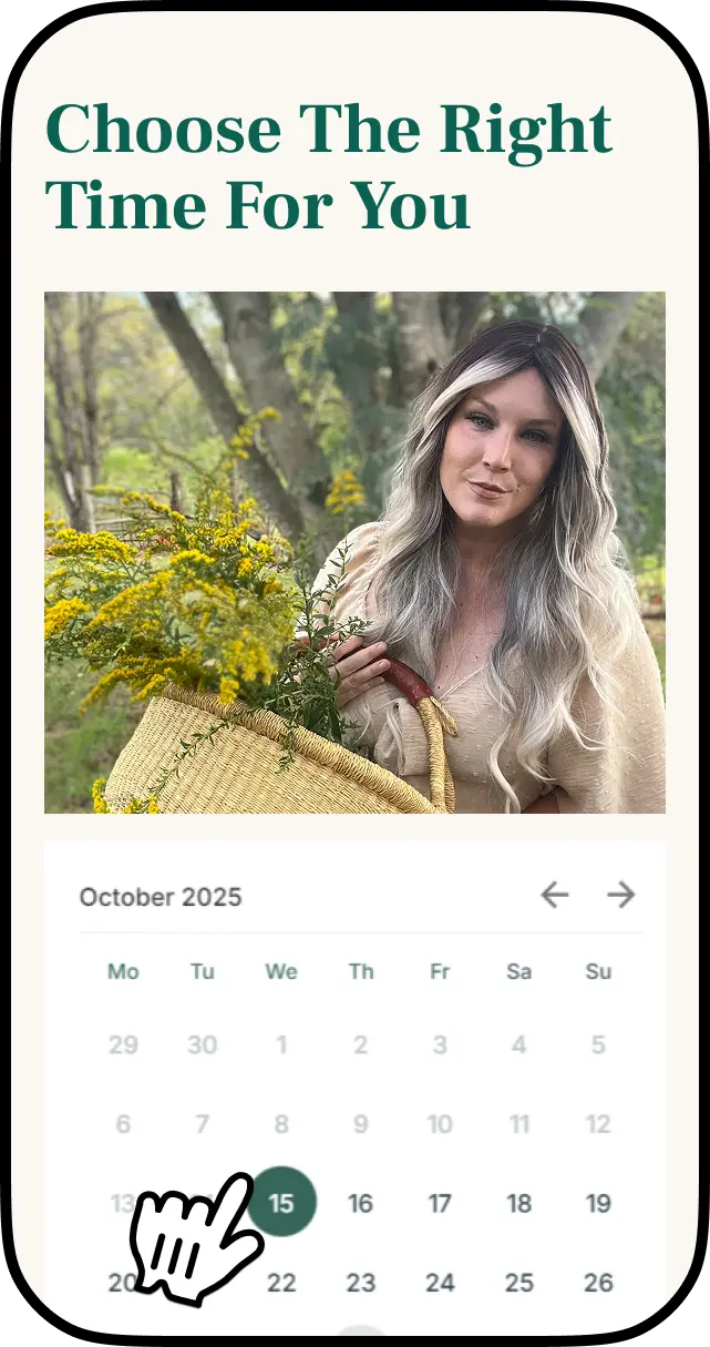 Screenshot of step 1 in booking amber robinson