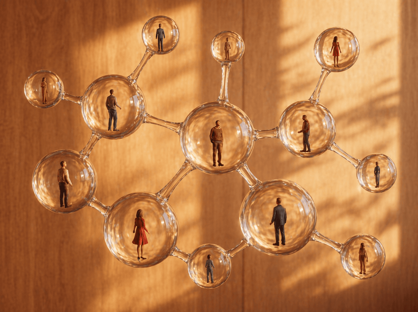 Two colleagues talking across a table with a laptop and coffee cup