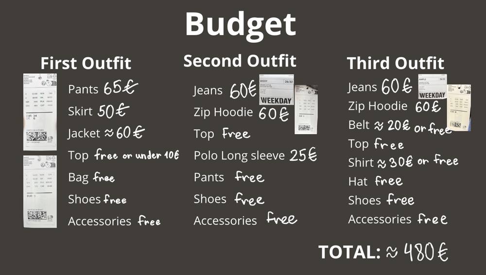 Styling budget, about €480