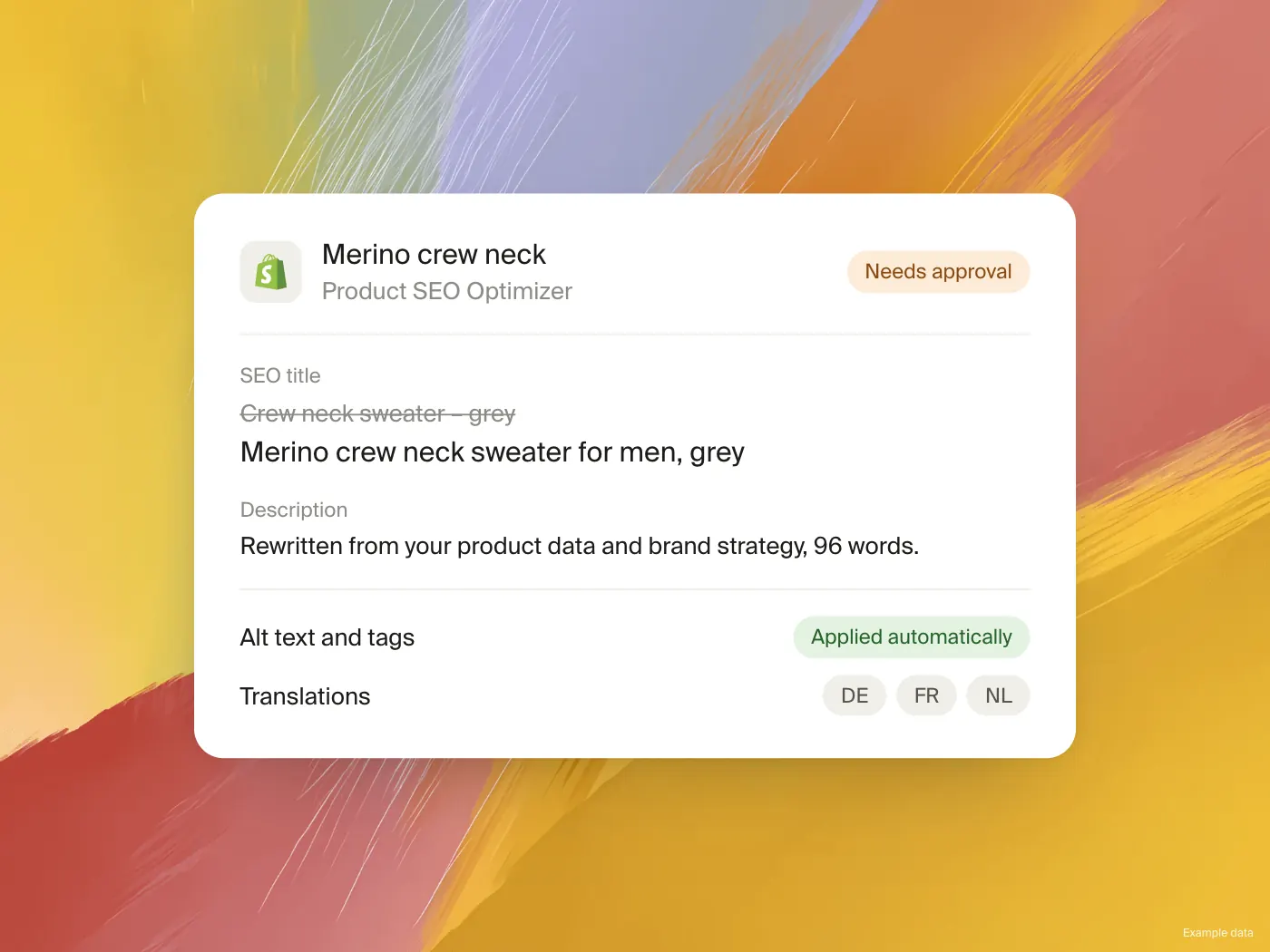 Before and after of a product SEO title in Commerce365