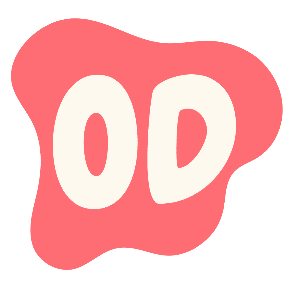Red blob shaped logo with the letters 'OD' in the middle.