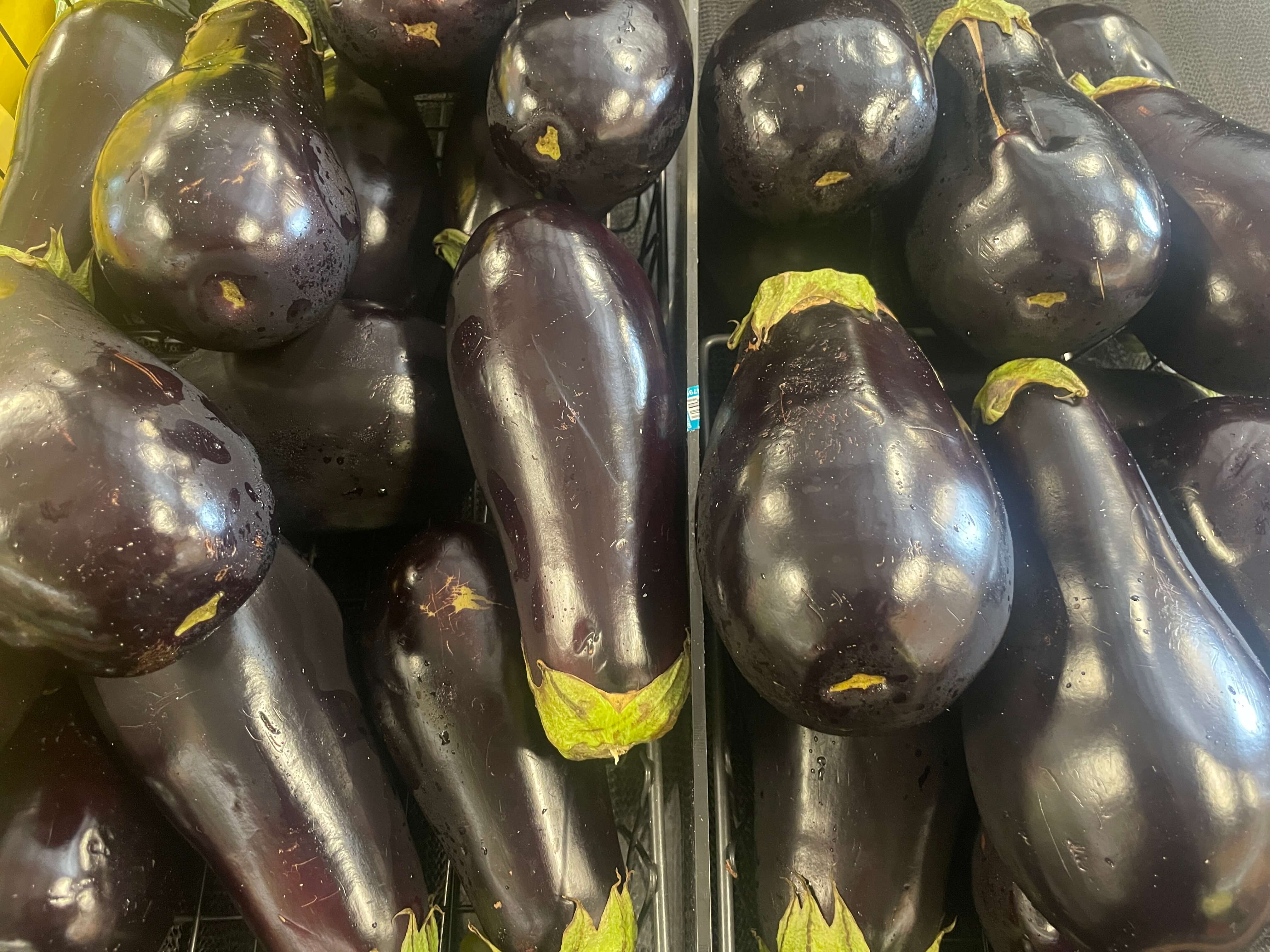 Eggplants at International Food Market Orlando’s fresh produce section.