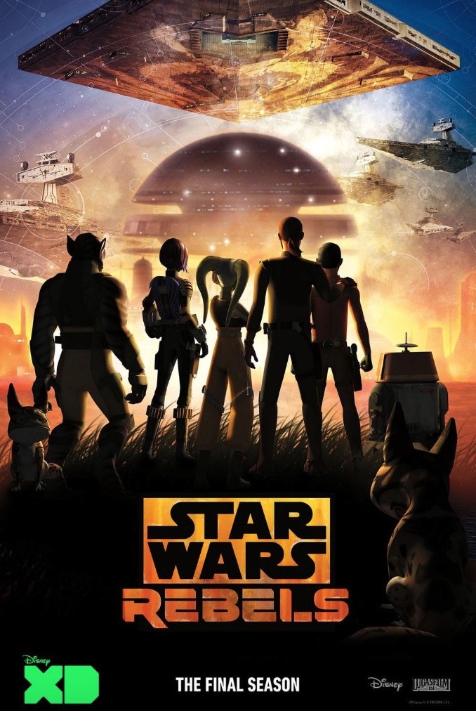 Rebels poster featuring silhouettes of the main cast of characters