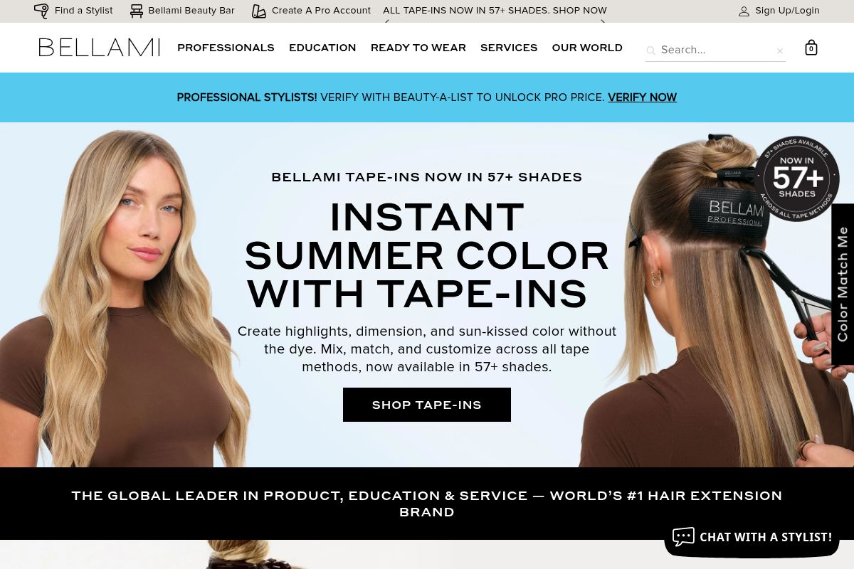 BELLAMI Hair homepage screenshot