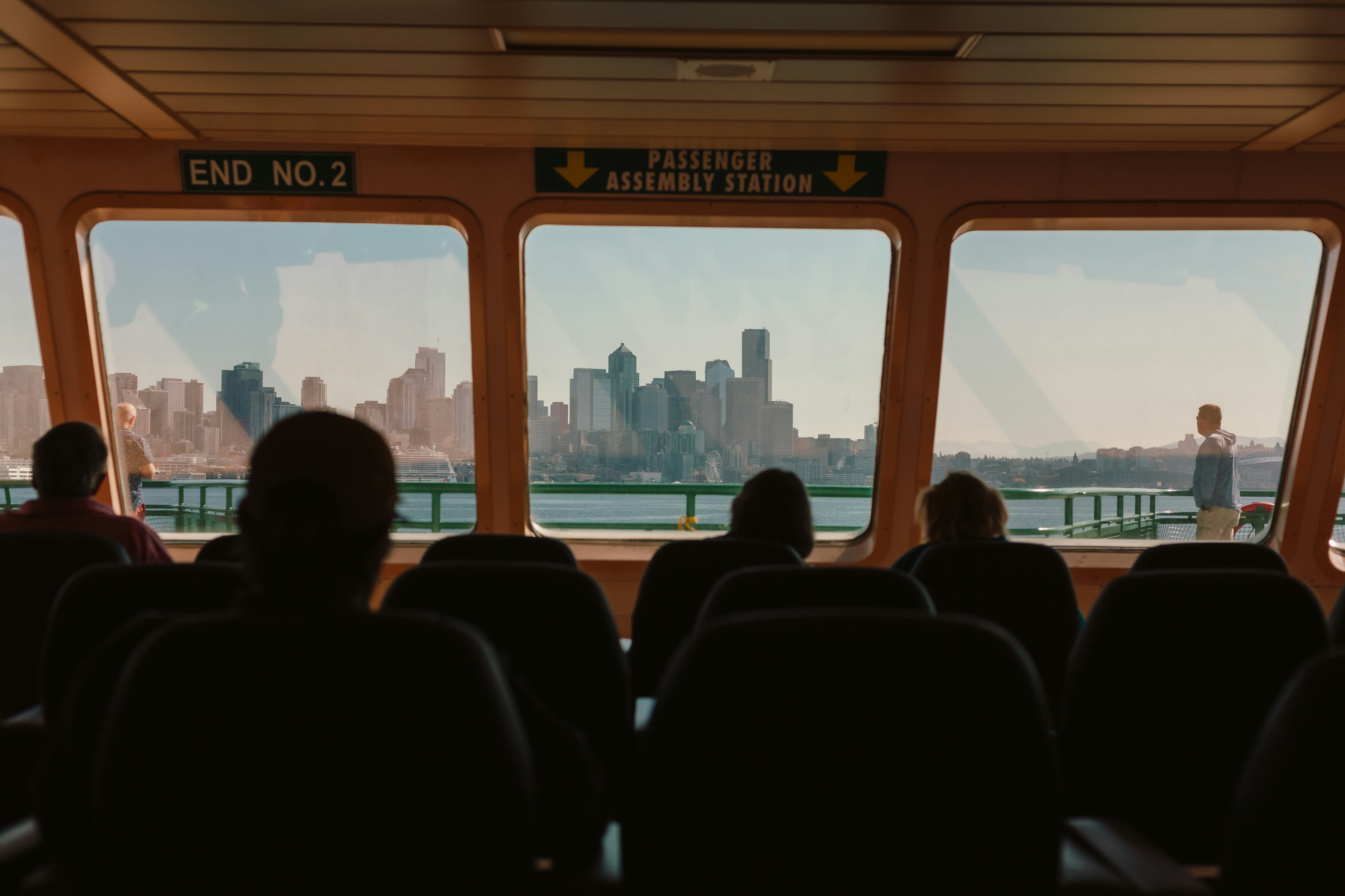 View of cityscape from inside a ferry