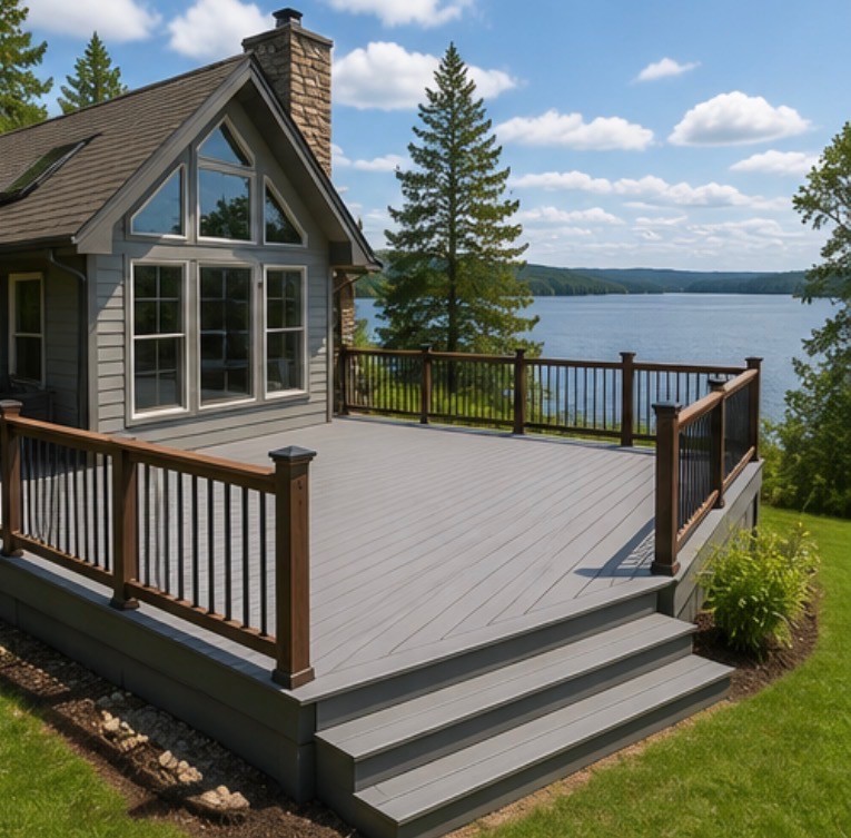 Finished deck with railing and table