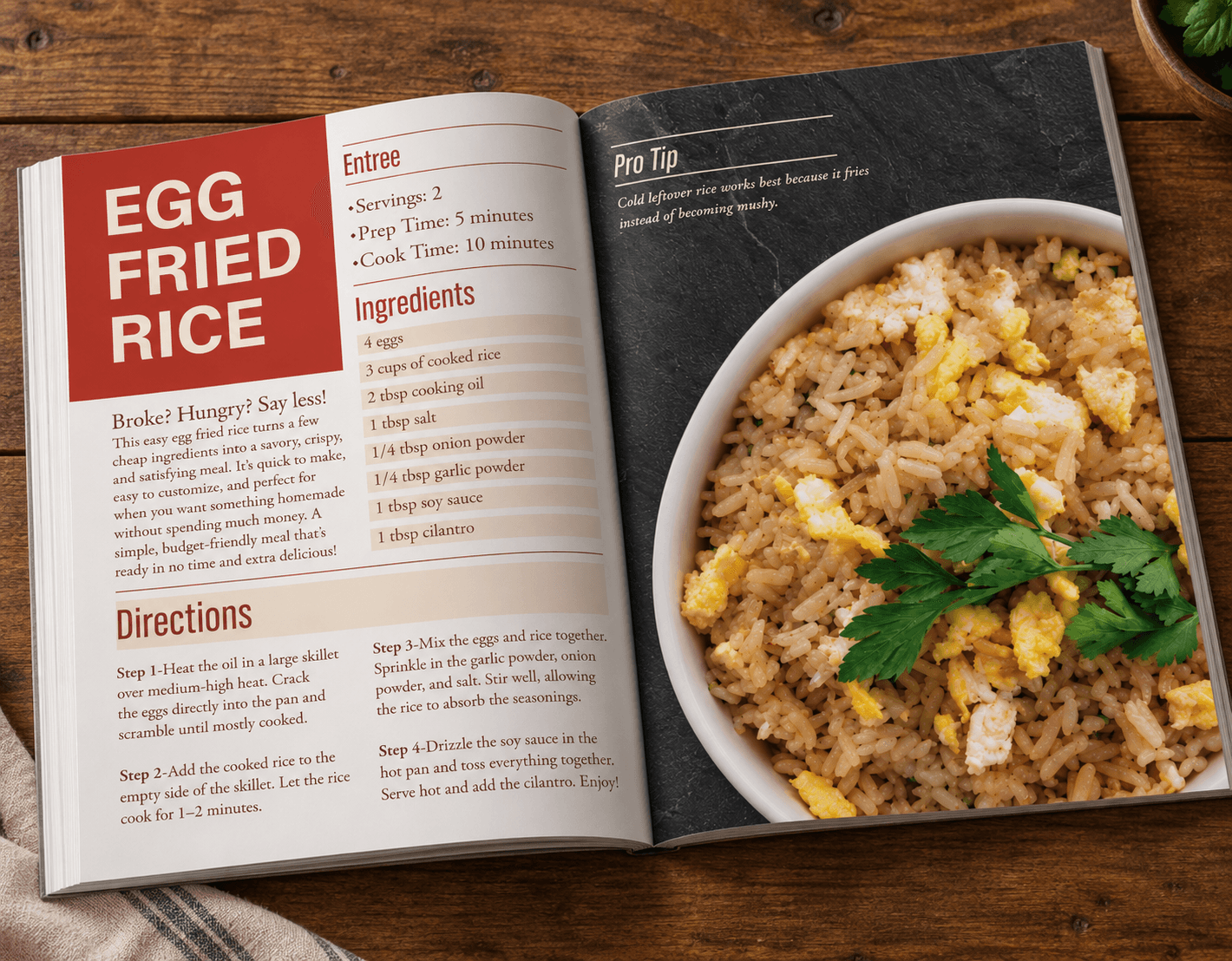 entree spread in a book