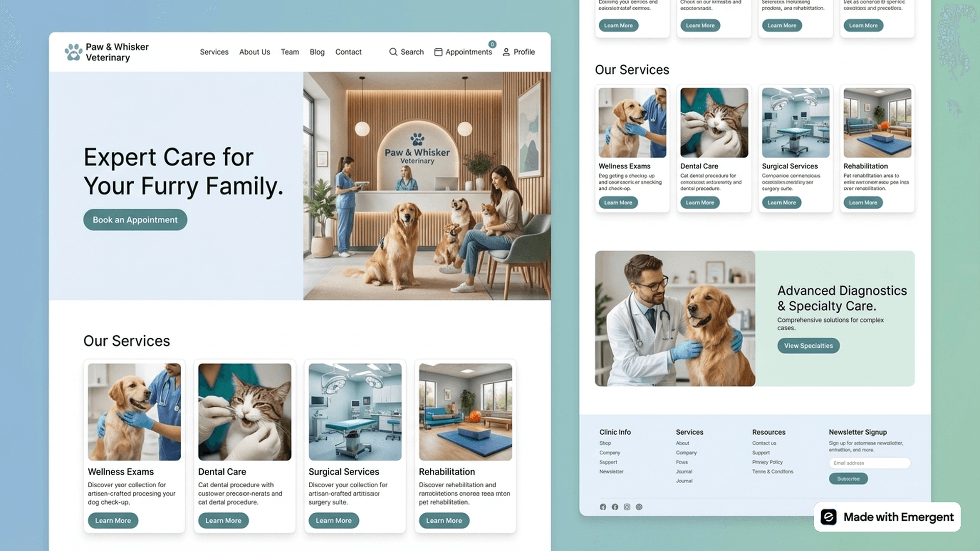veterinary website made with emergent