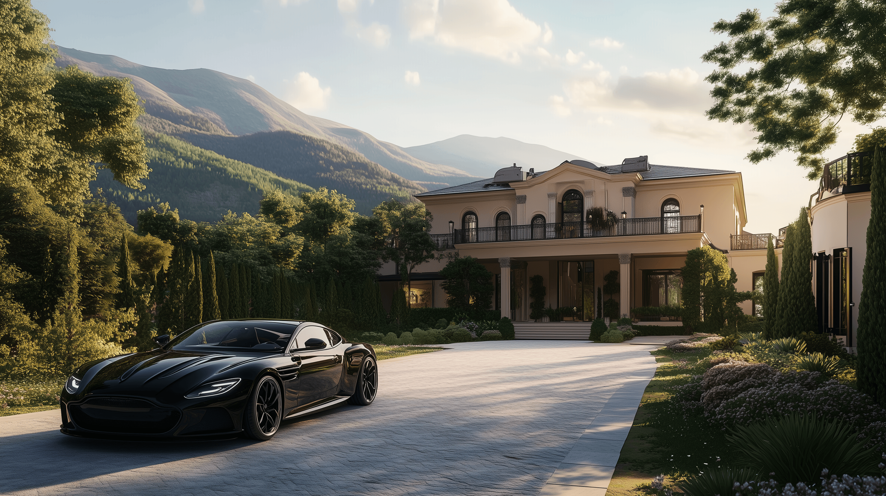 Carro de luxo numa mansão
