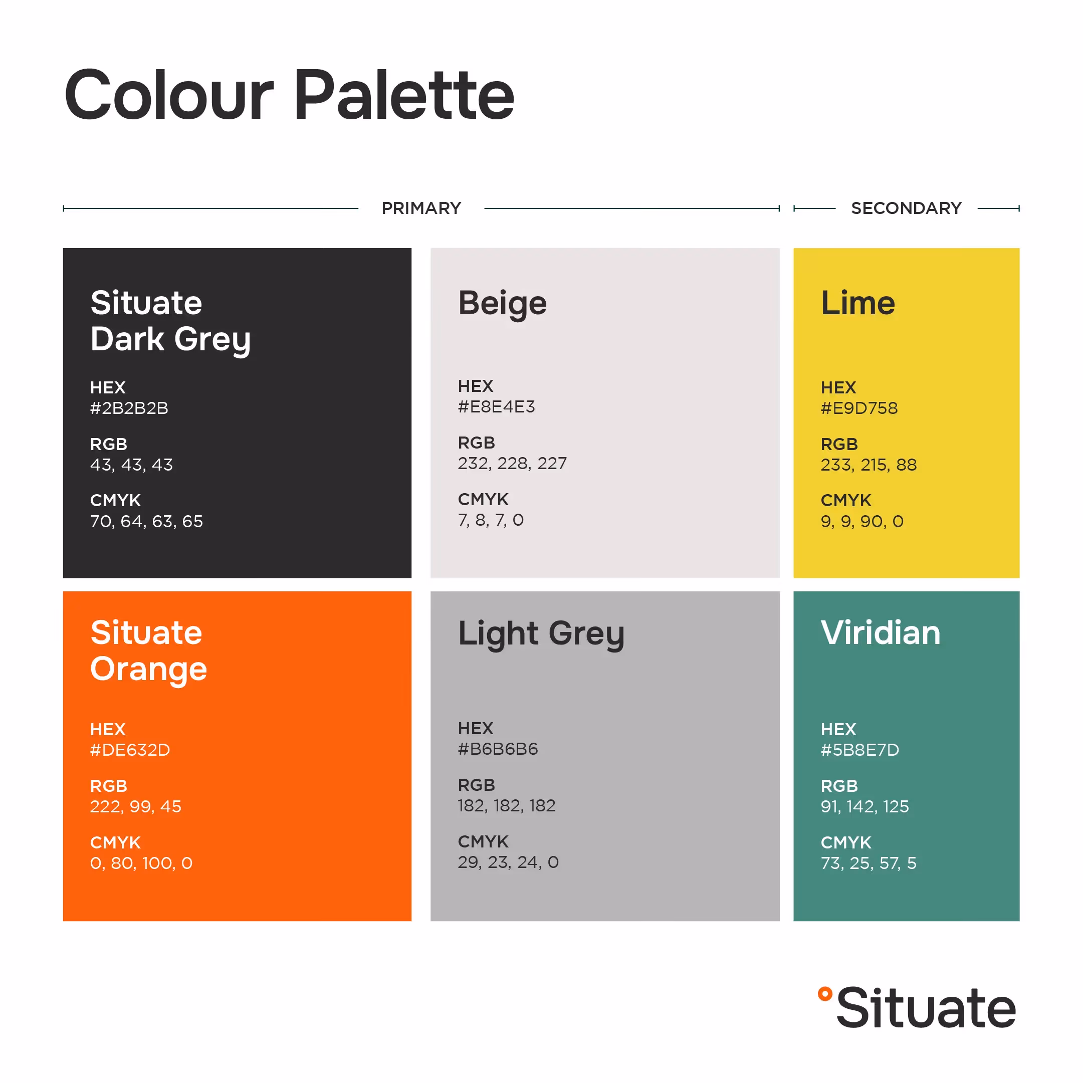 Situate website section highlighting colour palette dak oray belge oranoy