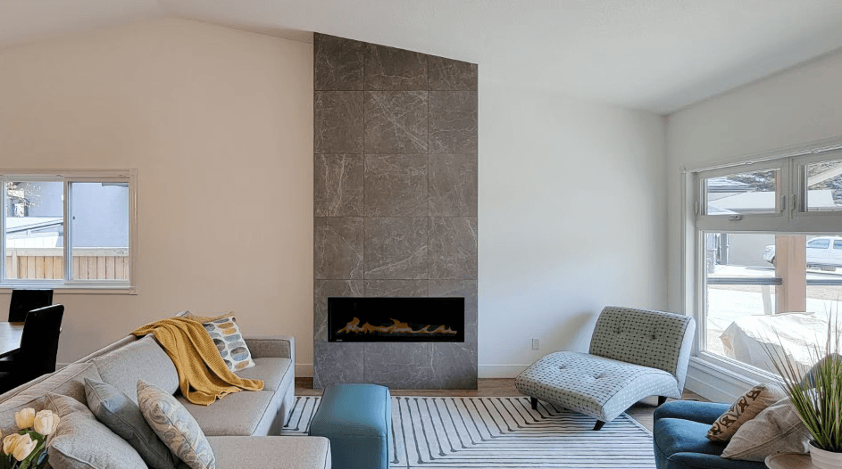 Image of Modern living room with sofa, furniture, and fireplace designed by KHD Homes for interior design inspiration.